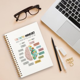 Tizzer Mental Health Growth Mindset Floral Brain Lined Hardcover College Ruled Spiral Notebook Journal for Work Notes Journaling 5.5×8.3 Inch,Mental Health Awareness Gifts