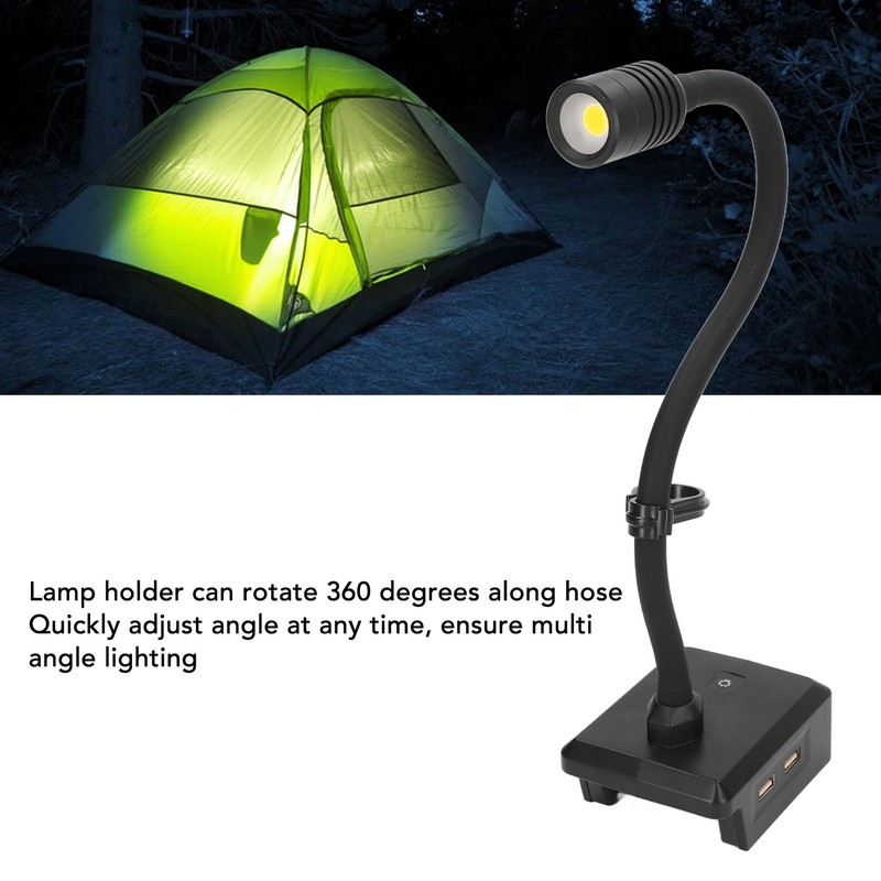 Gooseneck Work Light LED Cordless Lamp Rechargeable 2 USB Ports