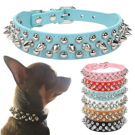 PETCARE Spiked Dog Collar Blue Soft Pu Leather Funny Mushrooms Rivet Spike Studded Puppy Collar Adjustable Outdoor Pet Dog Collar for Small Medium Large Dogs Cats Chihuahua Pug Pit Bull Dog Collars