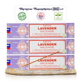 Satya Lavender Incense Sticks, Satya Bng (Bangalore) Insenses 15gmx3 Pack (45 GMS) with Raajsee Incense Holder Bundle, Satya Nagchampa Natural Incense