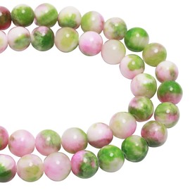 ZHFMLY 10mm Green & Pink Natural Gemstone Beads Persian Jades Stone Beads Crystal Energy Smooth Round Loose Beads for Necklace, Bracelet, Earring& DIY Jewelry Making (#109)