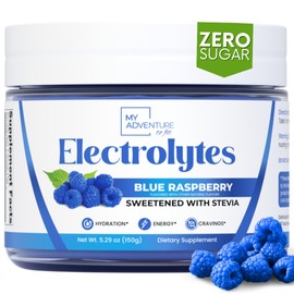 My Adventure to Fit Zero Sugar - Blue Raspberry Electrolytes Powder - Refreshing Hydration - Caffeine Free Energy - All Natural Ingredients - Vegan, Keto and Paleo - Sugar Free Electrolyte Powder Drink Mix - 37 Servings