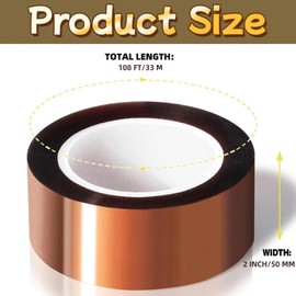 Gopbod 2 Roll High-Temperature Resistant Tape 2inch x 33m(108ft), No Residue Heat-Resistant Tape for Electric Task, 3D Printing, Soldering, Sublimation, Masking, No Residue