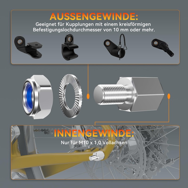 NICEDACK Bicycle axle adapter for axle thread size M10 x