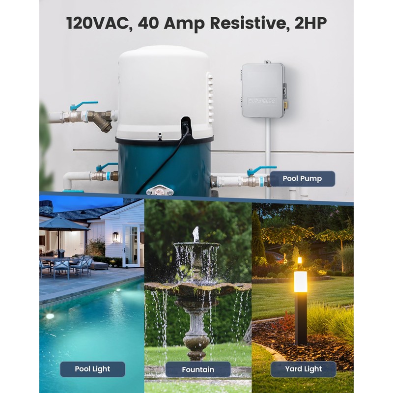 SURAIELEC Mechanical Pool Timer, 40 AMP 120V 2HP, 24 Hour