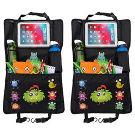 HECKBO 2 x Children's Car Organiser with Adjustable Tablet Bag with Touch Film for up to 20 Inches - Monster Motif - Universal Fit