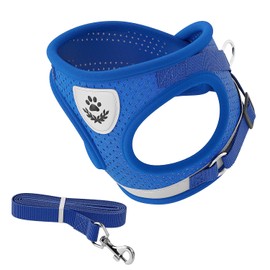 MASCRETTA Set de Correa y Arnés para Perro Chico o Gato con diseño cómodo Que no daña el Cuello y Pecho de tu Mascota. Pechera para Perro Chico con Correa de Paseo Resistente. Dog Harness (Azul, M)