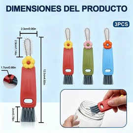 Cepillo de Limpieza 3 en 1 para Tapas de Tazas y Botellas de Agua 3 Piezas