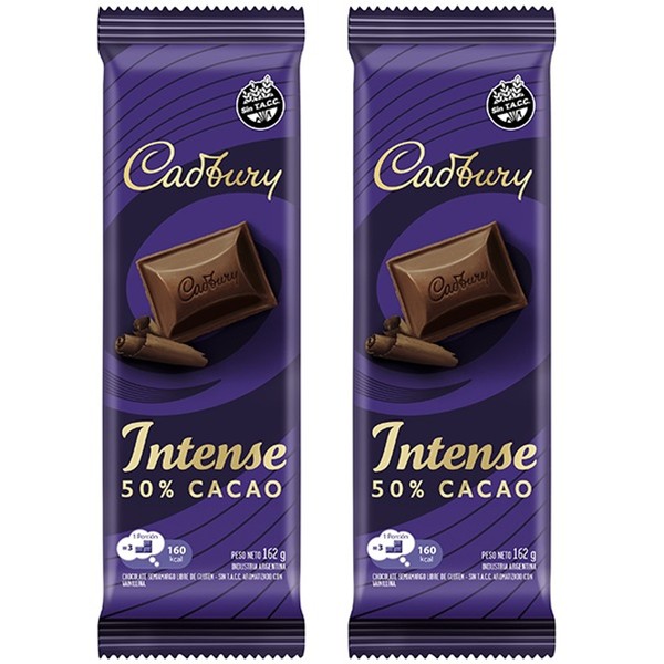 Cadbury Intense 50% Dark Cocoa Large Chocolate Bar - Gluten Free, 162 g / 5.7 oz (pack of 2)