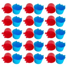 30 Pcs Cage Cups Birds Feeders Bowl Chicken Feeding Watering Dish Hanging Wire Cages Box Coop Cups for Pet Parrot Parakeet Gamefowl Poultry Pigeon and Quail（Blue and Red）