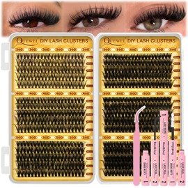 QUEWEL 580PCS Lash Clusters Kit 30D+40D+50D+60D+80D+100D Lashes Clusters Kit 10-18mm Cluster Lashes Individual Eyelash Clusters Reusable for Natural DIY Cluster Eyelash Extensions for Beginners
