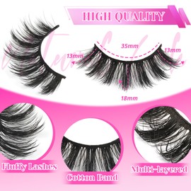 Veleasha Lashes Faux Mink Lashes Fluffy 3D Effect Eyelashes With Waterproof Black Lash Glue Wispy False Eyelashes Kit Long Lasting Lash Bond 14 Pairs Pack (3D07)