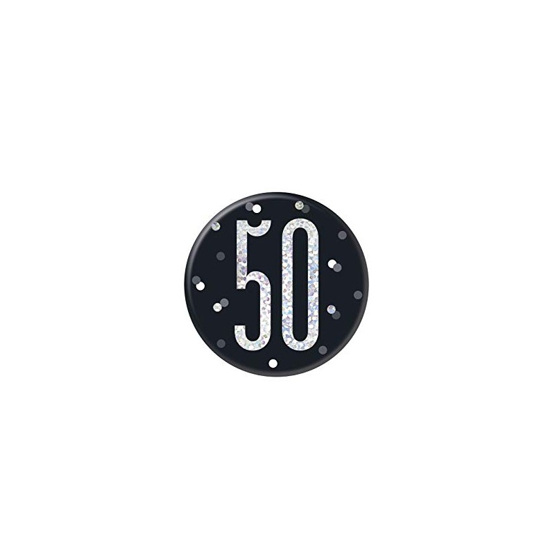Round Prismatic 50th Birthday Badge | Party Accessories | Black