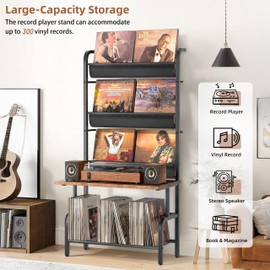 Record Player Stand, Vinyl Record Storage Holder Display Shelf, Record Player Table Turntable Stand Large Record Player Cabinet Organizer, Media Console Stereo Audio AV Rack, Gifts for Music Lovers