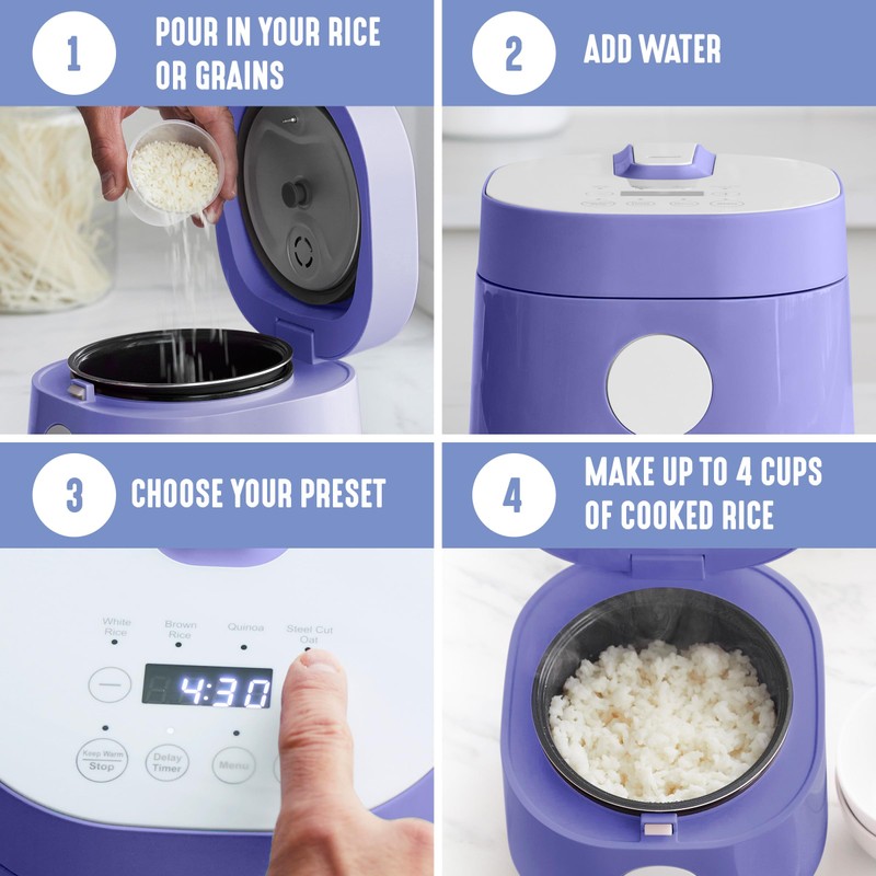 GreenLife Digital Rice Cooker, 2-Cups Uncooked/4-Cups Cooked, Removable Nonstick Ceramic