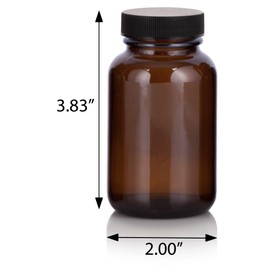 Amber 4 oz Glass Packer Bottle with Black Ribbed Lid (6 pack)