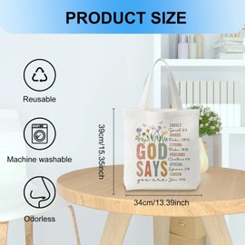 Vexilon Christian Canvas Tote Bag, Christian Gifts for Women, Bible Bag Religious Gifts, Reusable Grocery Bags with Long Handles, Bible Gift for Her, Mom, Wife