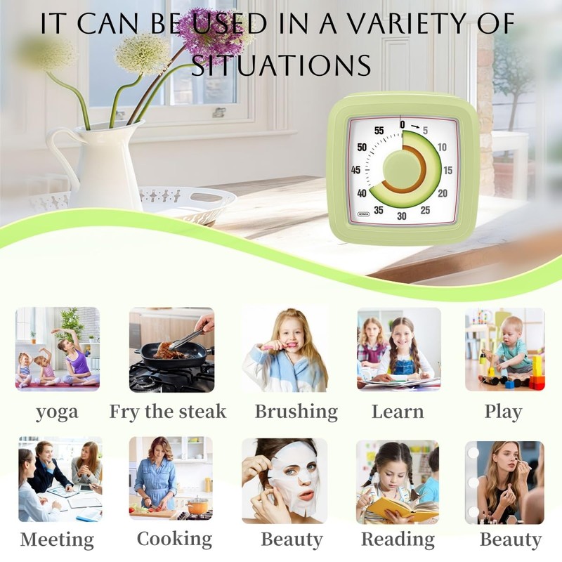 Kids Visual Timer for Kitchen,Classroom,Cooking,Learning,Bedroom,Office, 60-Minute Countdown Pomodoro Timer for