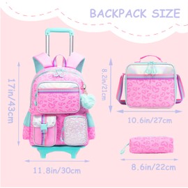 ZBAOGTW Rolling Backpacks for Kids with Wheels Backpack for School Girls with Lunch Bag Pencil Case Backpack for Girls Bookbags Backpack Toddler Daycare School Bag Elementary