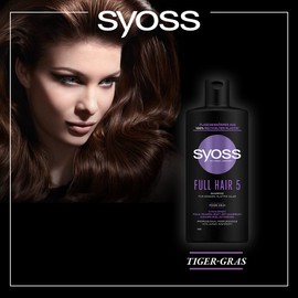 Syoss Full Hair 5 (440 ml), Volume Shampoo for Thin and Flat Hair, Hair Shampoo with 5 Times Effect for Fuller, Vegan Formula with Amino Complex