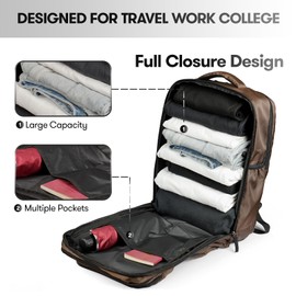 MEANKAY Travel Laptop Backpack, 17 inch Carry on Backpack Flight Approved. Full Closure Design and Separate Shoe Area. 8 Pockets Large Capacity. Khaki