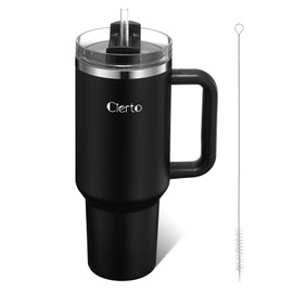 Cierto 40 oz Insulated Tumbler with Handle and Rotating Lid, BPA-Free Stainless Steel Travel Mug with Reusable Straw, Dishwasher Safe, Fits Car Cup Holders, Matte Black, For Office, Gym, Commute