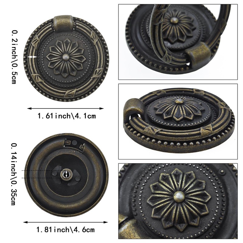 Qusmeiyici 8 Pack Drop Ring Handles, Cupboard Pulls, Vintage Bronze