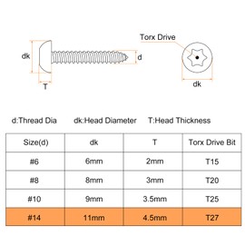 uxcell #14 x 1 Torx Security Screws, 30pcs Button Head Tamper Resistant Self Tapping Screws, 304 Stainless Steel Anti-Theft Screws with Bit T30