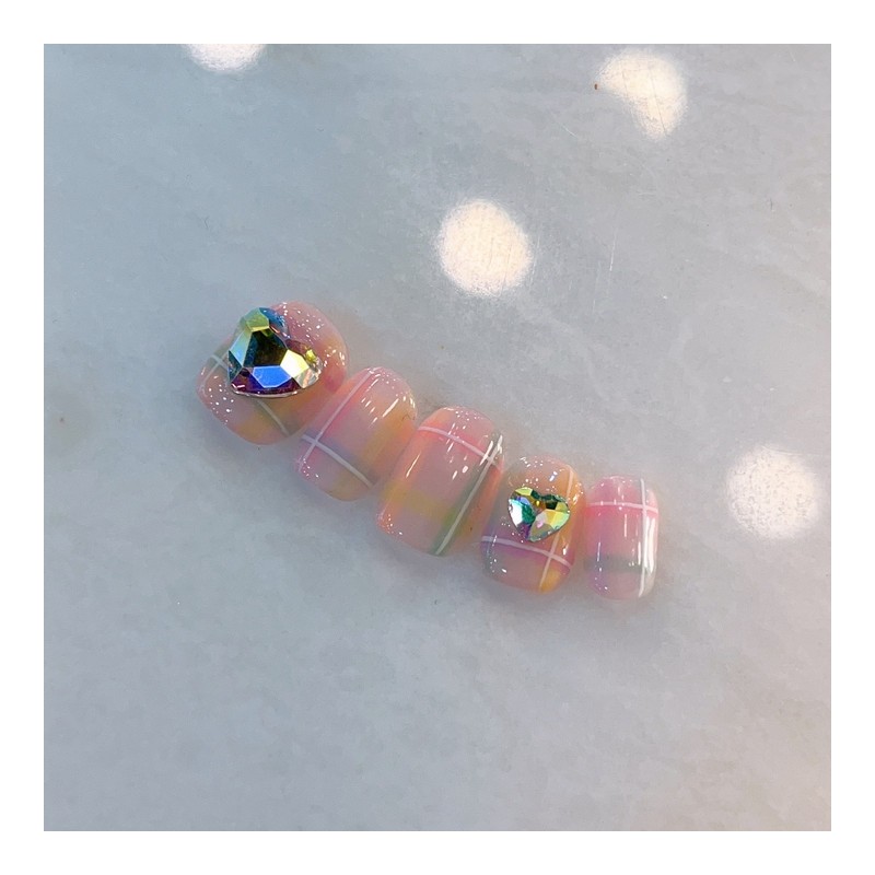 BomBom Check HeartHandmade Nail Tips - Oval / 봄봄 체크