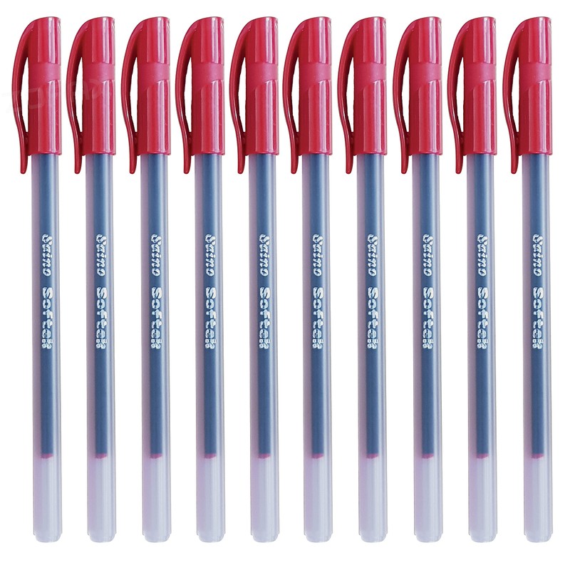 SAINO Softy Ballpoint Pens, RED, Fine Point (0.7mm), Pack of