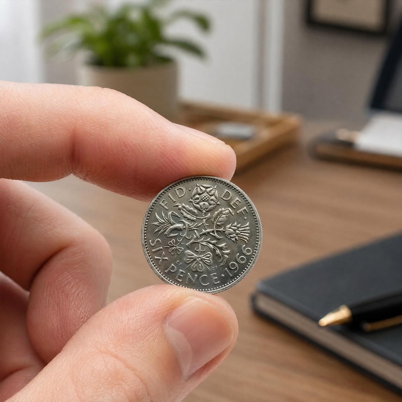 1966 Silver Sixpence Coin in Keepsake Tin – Good Luck