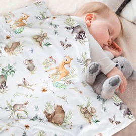 HOMRITAR Baby Blanket for Boys Girls Soft Plush Minky Blanket with Double Layer Dotted Backing for Toddler Nursery with Woodland Animals Printed 30 x 40 Inch(75x100 cm)