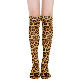 Benefeet Sox Women Girls Funny Silky Novelty Funky Long Knee High Socks Ultrathin Soft 3D Print Costume Cosplay Crazy Stocking, Leopard Print