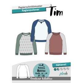 JULENDO Men's Sewing Pattern Raglan Jumper "Tim" Size 44-60 (XXS-4XL) Paper Pattern for Men with Sewing Instructions