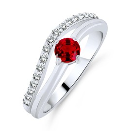 Planetys - 925/1000 Sterling Silver Rhodium Plated Ring for Women with Natural Ruby Gemstone, 54 (17.2), Metal, Ruby