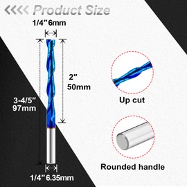 FOCSTOL Up Cut Spiral Flush Trim Router Bit 1/4 Inch - Solid Carbide Flush Trim Router Bit, CNC Spiral Router Bit with Nano Blue Coating for Grooving and Carving Wood
