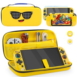 PAWDIARY Yellow Switch 2 Accessories Bundle for Fortnite Design, with Portable Switch 2 Carrying Case, Hardshell Protective Cover Skin for Switch 2 Console, HD Screen Protector and 2 Thumb Caps