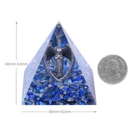 Nupuyai Angel Lapis Lazuli Crystal Pyramid Spiritual Ornament, Reiki Healing Stone Quartz Point Energy Feng Shui Pyramid Home Office Decor