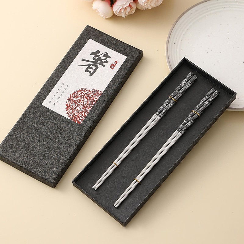 HRLORK Metal Chopsticks 2 Pairs Stainless Steel Chopsticks Reusable Use