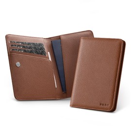 VULKIT Passport Holder Travel Wallet Leather RFID Blocking Travel Wallet Organizer Passport Holder for Passport, Business Cards, Credit Cards, Boarding Passes, Brown grain, Minimalist