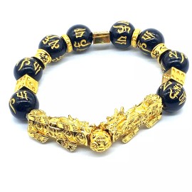 pi xiu Feng Shui Wealth golden Bracelet Pi Xiu Pi Yao Black Bead Obsidian Wristband