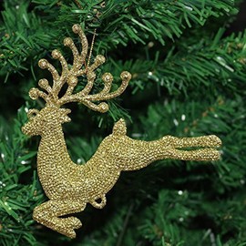Robelli Pack of 3 Glitter Flying Reindeer Christmas Tree Hanging Pendant Decorations (1, Gold)