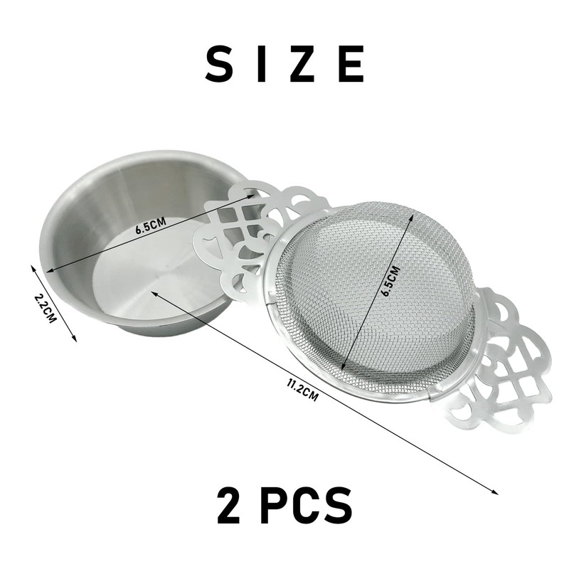 2Pcs Tea Strainer with Bowl, Stainless Steel Loose Tea Strainer,