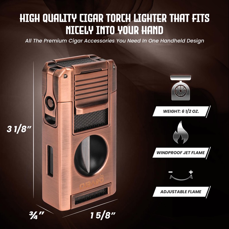 CUBARO Cigar Lighter with V Cutter, Punch, Draw Tool –