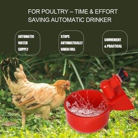 MIXNEX Poultry Waterer Cup – 2-Pack Automatic Drinking Bowls for Chickens, Ducks, Quail & Pigeons, Red 6.5 cm Ø, Constant Fresh Water, Screw-in Bucket or PVC System