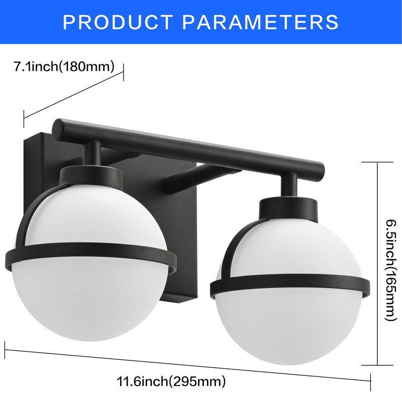 SOLFART Black Bathroom Light Fixture 2 Light Bathroom Vanity Light