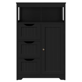 Topeakmart Bathroom Storage Floor Cabinet with 1 Door & 3 Drawers, Wooden Entryway Storage Organizer, Black