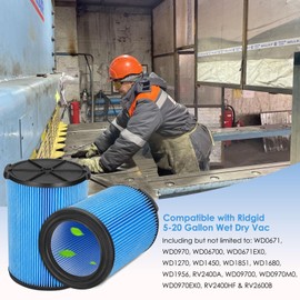 Alrens 2 Pack VF5000 Vacuum Filter for Ridgid Shop Vac 5-20 Gallon Wet Dry Vacuums WD1450 WD0970 WD1270 WD06700 WD1680 + 3 Pack VF3502 High Efficiency Vacuum Bags for Ridgid Shop Vac 12-16 Gallon