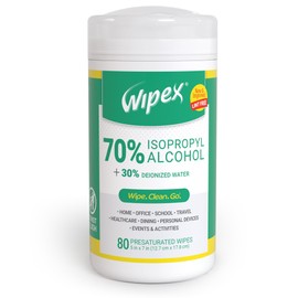 Wipex 70% Isopropyl Alcohol IPA Wipes, New 80 CT Lint Free Cloth in Sealed Canister, 80 Count (Pack of 1)