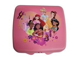 Tupperware Sandwich Box Storage Box Lunch Box Square with Hinge and Lock Various Colours and Designs (Pink Princess)